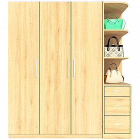 Mua Tủ quần áo gỗ MDF Tundo 3 cánh 3 ngăn kéo màu vàng sồi 180 x 55 x 200cm
