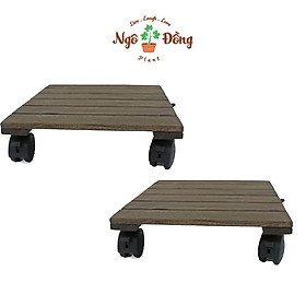 2 Đế Lót Chậu Cây Cảnh Chậu Hoa Bằng Gỗ Tràm Hình Vuông R30cm Chịu Lực Lên Đến 80kg Có Bánh Xe Khóa An Toàn Màu Đen