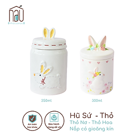 Hũ sứ Thỏ béo siêu xinh, nắp có gioăng cao su kín khít để đựng đường, muối, gia vị, hạt dinh dưỡng, cafe