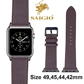 Dây Đồng Hồ Apple Watch 49mm 45mm 44mm 42mm, Chất Liệu Da Bê EPSOM Thảo Mộc Cao Cấp, Nhập Khẩu Từ Châu Âu, Dây Đeo Phong Cách Hiện Đại và Sang Trọng, Tương Thích Các Phiên Bản Series Ultra2/Ultra/SE2/SE/10/9/8/7/6/5/4/3/2/1