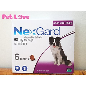 1 hộp NexGard trị ghẻ, viêm da, ve rận chó từ 10 - 25kg, 6 viên nhai