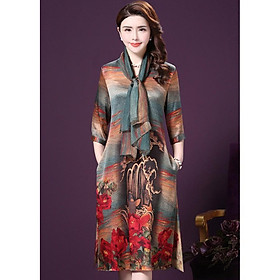 ️Có Big Size️Đầm Dự Tiệc Trung Niên Phối Họa Tiết Hoa Dáng Suông Sang Trọng Size S -> 4XL