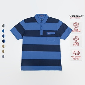 Áo Polo Nam VIỆT PHÁP Form Luxury - Thun Cây Dù Sọc Túi, lịch lãm, sang trọng 22812