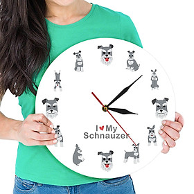 Wall Clock Round i Love Schnauzer Hanging Clock for Bedroom Home Living Room