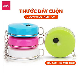 Thước dây cuộn tự động, móc chìa khoá Deli mã 8214 - Dài 1.5m - Thiết kế nhỏ gọn, đáng yêu - 1 chiếc màu ngẫu nhiên