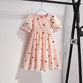 DONGSHOP HOT Váy ngắn tay cho bé gái 2023 Váy mùa hè Váy mùa hè cho bé gái Phong cách phương Tây Thời trang Mid-Boy