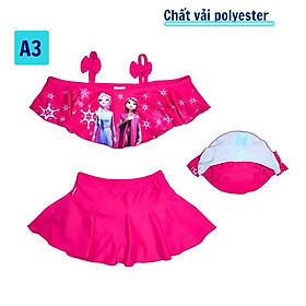 Đồ bơi hai mảnh cho bé gái hình Elsa từ 10-39kg -quần giả váy tạo kín đáo - Áo 2 dây kẹp nơ chân váy