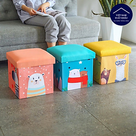 Ghế ngồi kiêm hộp đựng đồ cho trẻ em hàng VNKK khung gỗ cứng cáp, họa tiết đáng yêu