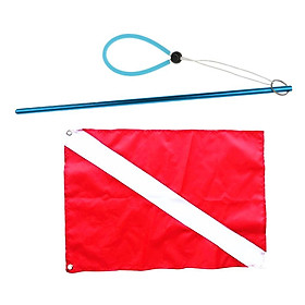 Red & White Scuba Diver Down Flag Boat Signal Marker Banner with Diving Stick Pointer Rod Noise Maker Tank Banger