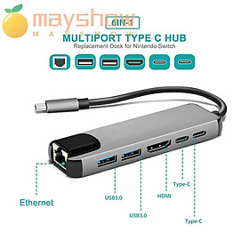 Bộ Chia Nhiều Cổng USB 3.1 Type-C Tốc Độ Cao RJ45 Gigabit Ethernet 6 Trong 1