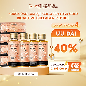 Combo 4 Hộp Nước Uống Làm Đẹp Collagen ADIVA Gold (14 Chai/Hộp)- Giúp Làn Da Căng Mịn, Giảm Nếp Nhăn Và Chống Lão Hóa