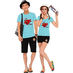 Bộ Áo Thun Đôi Nam Nữ Only love Onnie Màu Xanh Thiên Thanh