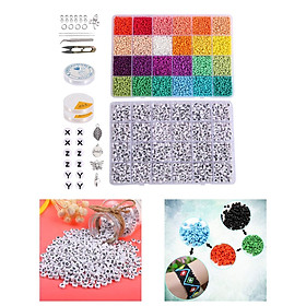 12000Pcs Glass Seed Beads 1350Pcs Letter Beads for Rings Jewelry Making