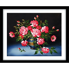 TRANH ĐÍNH ĐÁ BÌNH HOA HỒNG 84x69cm - TỰ ĐÍNH