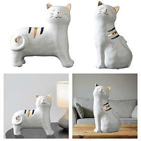 2x Cat Figurine Home Desktop Decorative Statue Sculpture Shelf Cats Lover