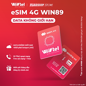 eSIM WINTEL WIN89 - Siêu Data 4G Tốc Độ Cao KHÔNG GIỚI HẠN - Quét Mã QR eSIM Để Sử Dụng Ngay. Tặng 50 Phút Gọi Ngoại Mạng Và 1 Tỷ Phút Gọi Nội Mạng Và VinaPhone Chỉ 89K/Tháng - Hàng Chính Hãng