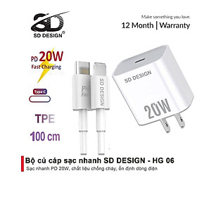 Mua Bộ Củ Cáp Sạc Nhanh 20W SD DESIGN HG 06 sạc ổn định an toàn cho điện thoại 6 đến 14 pro max