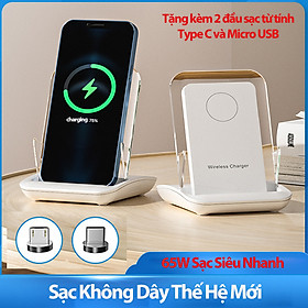 Sạc Nhanh Không Dây 65W A9299 Thế Hệ Mới Thích Hợp Cho Tất Cả Các Dòng Điện Thoại, Đế Sạc Không Dây Tặng Kèm 2 Đầu Sạc Từ Tính