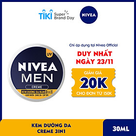 Kem Dưỡng Da Nam NIVEA MEN Creme 3in1 Giúp Giảm Nhờn, Sáng Da, Cấp Ẩm (30ml) - 83923