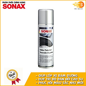 Chai xịt bảo dưỡng cao su, lốp xe Rubber Protectant Sonax 340200 300ml tặng kèm 1 khăn 3M KL3030 - Duy trì độ đàn hồi, chống nứt, chống bạc màu