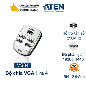 Bộ chia tín hiệu VGA 1 ra 4 Aten VS84, hỗ trợ tần số 250Mhz, 30m và độ phân giải 1920 x 1440 - Hàng chính hãng