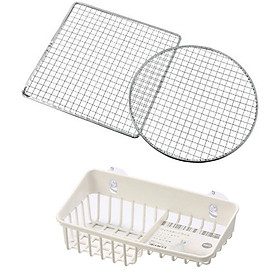 Mua Combo set 2 lưới vỉ nướng inox + giá để giẻ rửa bát 2 ngăn dạng lưới màu trắng nội địa Nhật Bản