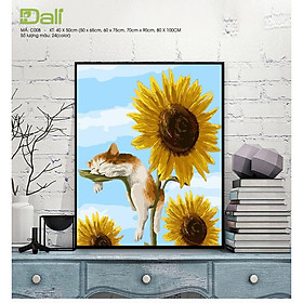 Mua Tranh treo tường tự tô màu số hóa DALI Chú mèo và hoa hướng dương DV033