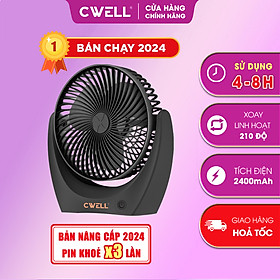 Quạt mini để bàn, quạt tích điện, quạt cầm tay chính hãng CWELL, động cơ không tiếng ồn, xoay 210 độ, pin khủng, bản mới