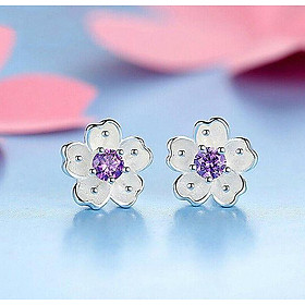 Hoa tai bạc 925 Hoa Mai cao cấp đính đá pha lê - Trang sức panmila (HT.Z031.B)