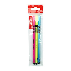 ECOPACK bút lông màu STABILO Pen68 1.0mm (PN68) - Bộ 3 bút màu dạ quang : Vàng, xanh biển , cam (PN68-N3A)