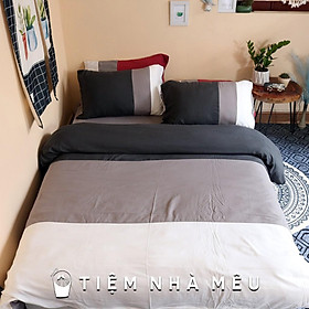 SET CHĂN GA GỐI 4 MÓN ĐŨI LINEN PHỐI MÀU XÁM ĐEN