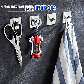 Combo 4 móc treo loại C, Inox 304, SUS304 dùng miếng dính dán tường không cần khoan, xắp xếp treo đồ đạc gọn gàng, tiết kiệm không gian, đồ dùng gia đình, Dan House 311-C4