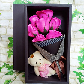 Hộp quà bó 7 bông hồng sáp vĩnh cửu kèm gấu