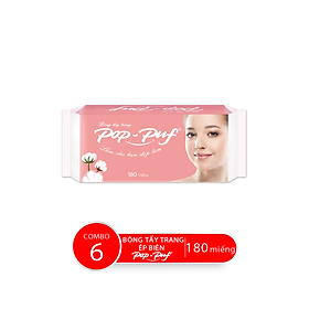 Combo 6 Bao Bông Tẩy Trang Ép Biên POP-PUF, 180 Miếng/Bao