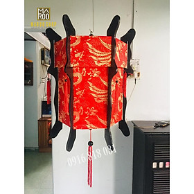 Mua Đèn lồng Hội An gỗ lục giác vải gấm đỏ họa tiết rồng nổi