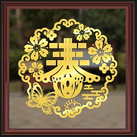 Mua Decal trang trí tết - Vòng tròn hoa bướm chữ PHÚC ÁNH VÀNG -ĐỎ cao cấp