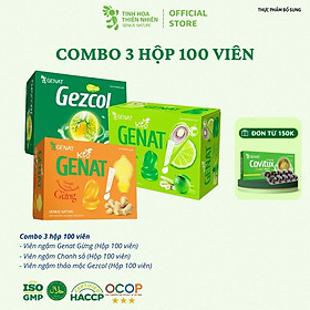 Combo 3 hộp 100 viên - Kẹo thảo mộc Gezcol - Kẹo Genat Gừng - Kẹo ngậm Chanh sả - Genat - Tinh hoa thiên nhiên
