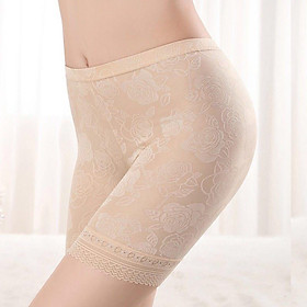 Combo 2 Quần Lót Đùi Mặc Trong Váy – Vải Ren Hoa Gấm – Freesize 40-53kg (Màu da, đen) – Đa ứng dụng đi làm, đi học, đi chơi