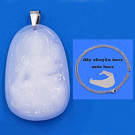 Mặt Phật Phổ hiền đá thạch anh trắng 3.6 cm kèm móc và dây chuyền inox, Mặt Phật bản mệnh