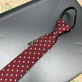 Cà vạt nam mẫu thắt sẵn dây kéo bản nhỏ 6cm màu đỏ đô chấm ô vuông
