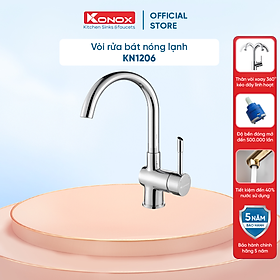 Mua Vòi rửa bát nóng lạnh xoay 360 KONOX KN1206 hợp kim đồng 61% tiêu chuẩn Châu Âu CW617N  bề mặt xử lý công nghệ PVD Chrome 5 lớp