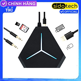 Bộ chia cổng HUB USB 3.0 Sidotech HS3 mở rộng kết nối đa năng 6 cổng USB tốc độ cao 2.0/3.0 cổng Audio đầu đọc thẻ nhớ đèn LED kết nối đa cổng cho chuột không dây, bàn phím không dây, tai nghe 3.5mm