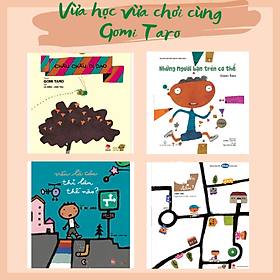 Combo 4 cuốn Ehon với chủ đề "Vừa học vừa chơi cùng Gomi Taro". Bao gồm: Những người bạn trên cơ thể, Đi đến tận đâu?, Nếu là cậu thì làm thế nào?, Châu chấu đi dạo.