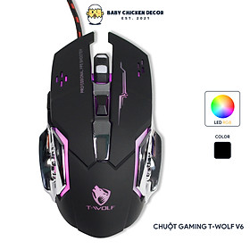 Chuột máy tính có dây, chuột gaming T-WOLF V6 chơi game cực nhạy có Led chuyển màu - Hàng Chính Hãng