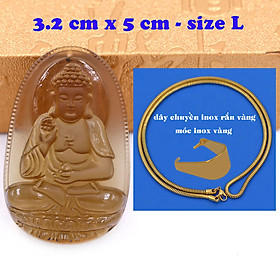 Mặt Phật A di đà đá obsidian ( thạch anh khói ) 5 cm kèm dây chuyền inox rắn vàng - mặt dây chuyền size lớn - size L, Mặt Phật bản mệnh