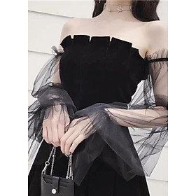 Đầm Nữ Trễ Vai Tay Phối Lưới Thời Trang