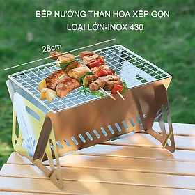 Bếp nướng than hoa bằng inox 430, loại lớn 28x18cm có thể xếp gọn, chuyên dùng cho cắm trại, picnic