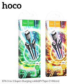 Mua Cáp Sạc Hoco X76 3 Đầu Vỏ Bọc Dù Siêu Bền  Chống Rối  Chống Đứt Gãy Vượt Trội