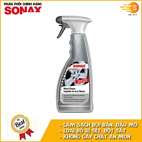 Chai xịt vệ sinh vành xe, mâm xe, hợp kim và vành thép má phanh Sonax 429200 500ml - làm sạch bụi bẩn, loại bỏ rỉ sét, bột sắt, bột phanh, không ăn mòn