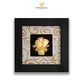 Tranh giỏ hoa tulip dát vàng (13x13cm) MT Gold Art- Hàng chính hãng, trang trí nhà cửa, phòng làm việc, quà tặng sếp, đối tác, khách hàng, tân gia, khai trương 